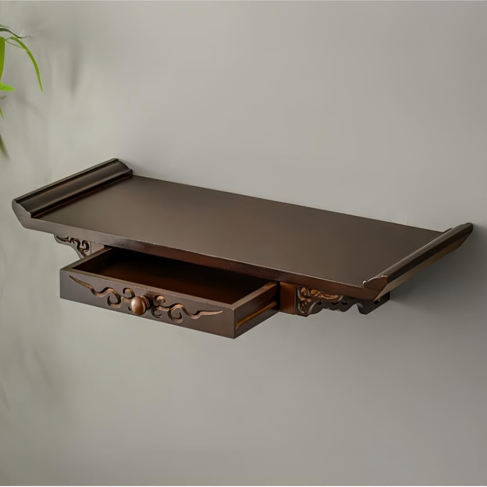 Solid Wood Wall Mount Altar Shelf,Altar Table, Personal Shrine Meditation Table, Feng Shui Decor, Temple Display, Meditation Space, Living Room Buddha Statues, Spiritual Wall Art. 60 * 30 * 20