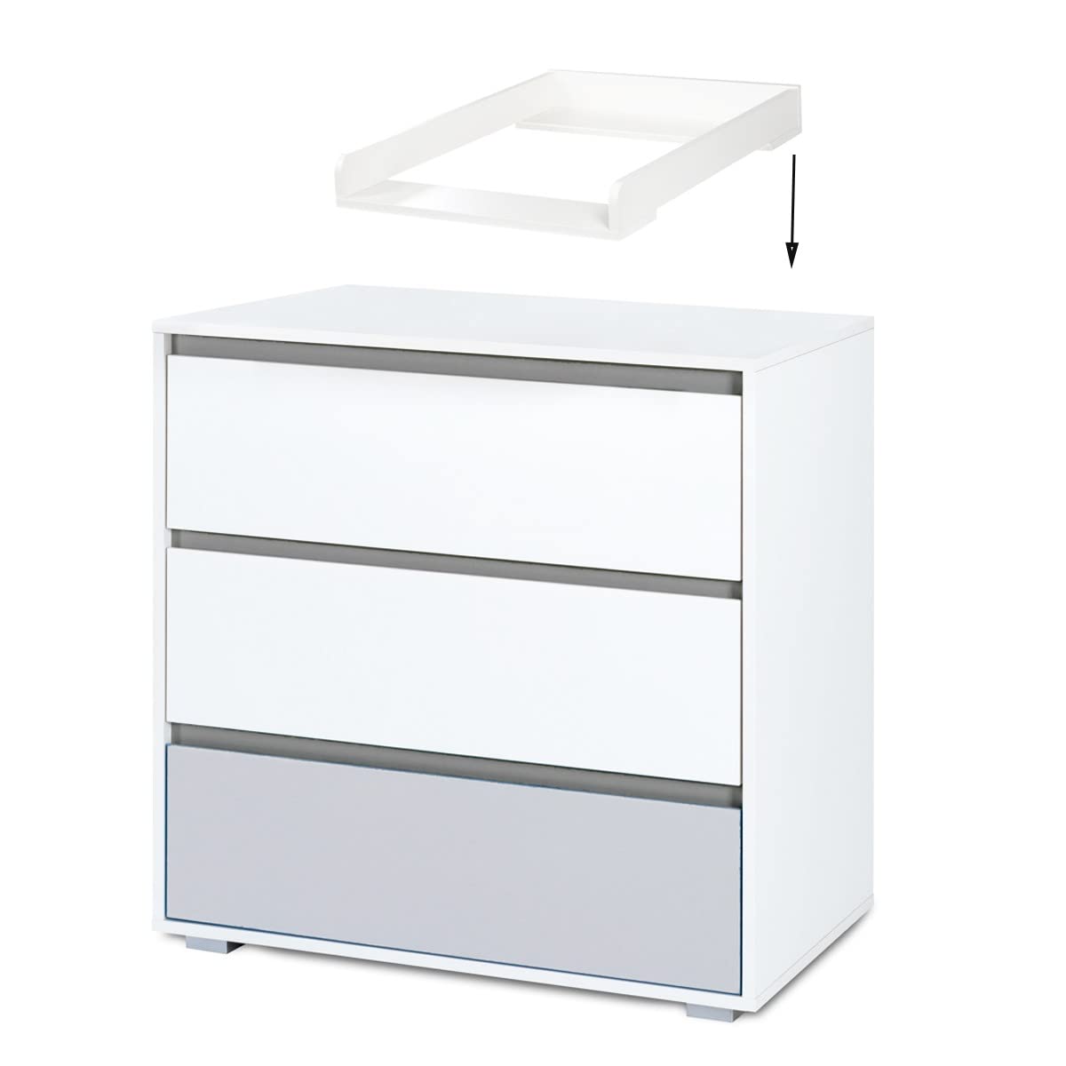 DALIA - Cómoda para bebé con cambiador extraíble y 3 cajones, color blanco