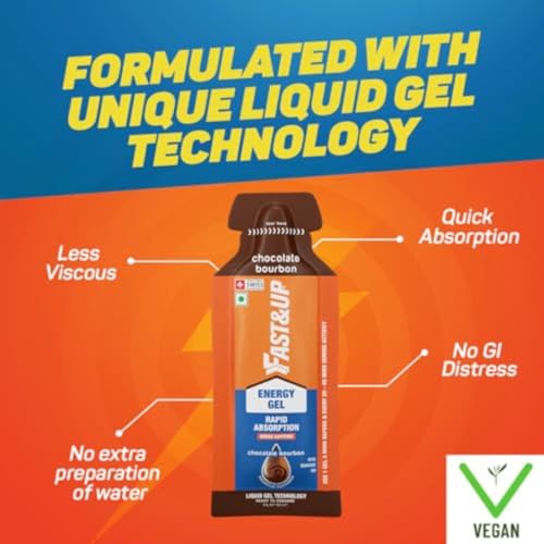 Fast&Up Energy Gel- Chocolate Bourbon flavour (Caffeinated) - Pack of 5 Gel Sachets, 30g per sachet- For Instant energy boost, Improved endurance and performance - Image 3 thumbnail