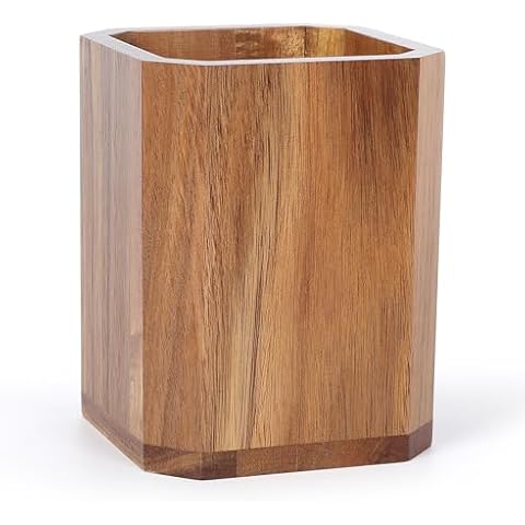 KINGSOW Kitchen Utensils Holder for Countertop: Wooden Utensil Crocks - Cooking Spoons Organizer Cover