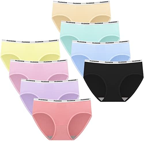 Teen Girls Knickers Soft Fast Dry Underwears Mid Waist Briefs Hipster Comfortable Panties Underpants for Age 8-18 Girls and Slim Women - Pack of 8