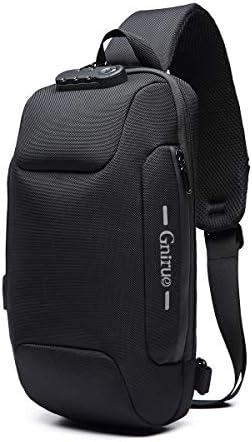 Sling Small Backpack with USB Charging Port Crossbody Anti-Theft Lock Waterproof Chest Bag (Black)