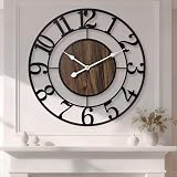 Tixmtry Large Metal Wall Clock, 30 Inch Retro Decorative Silent, Non Ticking, Battery Operated Modern Big Wood Wall Clock for Living Room, Farmhouse, Bedroom, Fireplace, Kitchen, Office, Home Decor