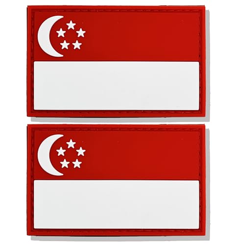 stidsds Aufnäher mit Singapur-Flagge, Singapur-Flagge, taktischer Aufnäher, Singapur-Flaggen, PVC, Klettverschluss, für Kleidung, Hüte, Rucksäcke, Stolz, Dekorationen, 2 Stück