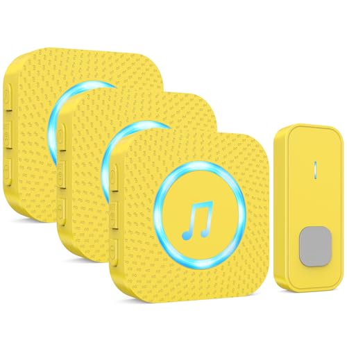 SURFOU Wireless Doorbell with 1 Button 3 Receivers,Door Bell,1300FT/400M Ultra-Long Range,55 Chimes 5 Volume,IP55 Waterproof,110 db Extra Loud with Flashing Light,for Home/Classroom/Office/Warehouse