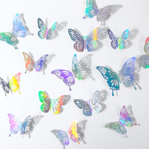 48Pcs 3D Laser Sivery Butterfly Wall Decor 2 Styles 3