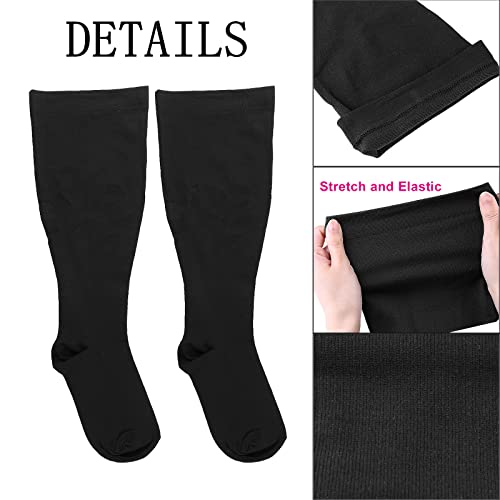 Image of Plus Size Compression Socks Women, 2 /3 /4 /6 Pairs Compression Socks for Women Travel Swelling Nurses Running Pregnant Large Calf Support Socks Plus Size Compression Socks Wide Calf