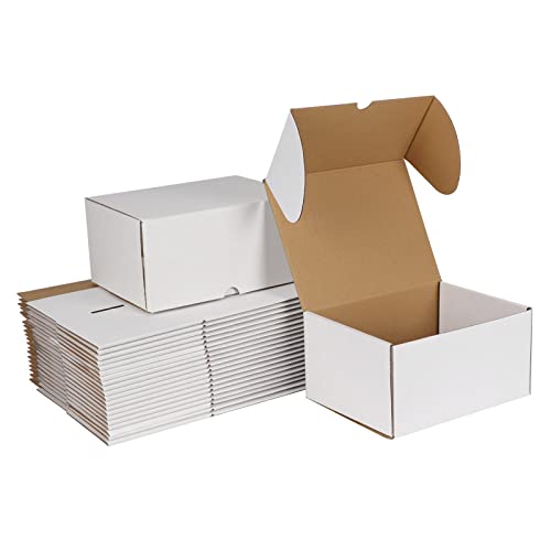 Image of ZBEIVAN 8x6x4 White Shipping Boxes Set of 25, Corrugated Cardboard Mailer Boxes for Packaging Small Business Mailing Gifts