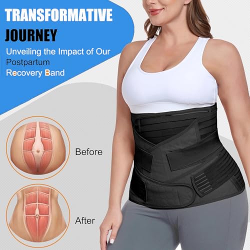 Image of 3-in-1 Postpartum Belt After Delivery - Abdominal Belt for Women Tummy Control | Pregnancy Belts After Delivery | Maternity Belt After C-Section | Abdominal Binder for Post Pregnancy Recovery (Universal) (Black)