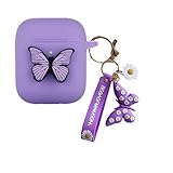 Compatible with AirPods Butterfly Case, Shockproof Silicone 3D Butterfly Airpods 2&1 Cover Pattern Keychain Women Girls Gift for Apple Airpods 2 Charging Case (Purple) -  YQG