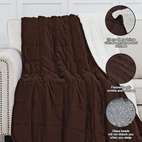 Image of yescool Weighted Blanket for Adults (15 lbs, 60 inch x 80 inch, Brown) Heavy Blanket for Sleeping Perfect for 140-160 lbs, Queen Size Breathable Blanket with Premium Glass Bead, Machine Washable
