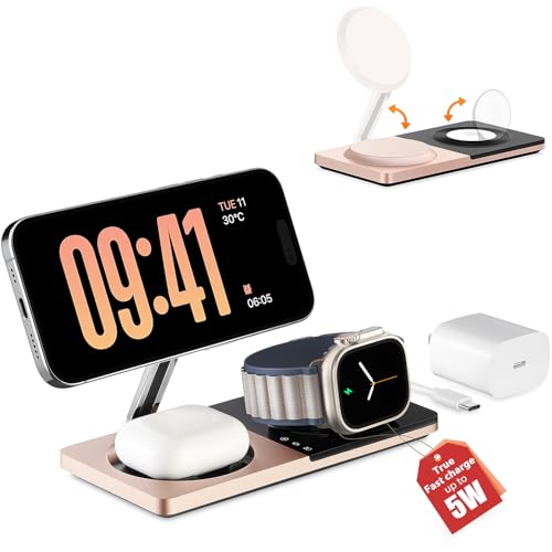 Cargador inalámbrico 3 en 1 MagSafe para iPhone 17 Air, Apple Watch y AirPods Pro