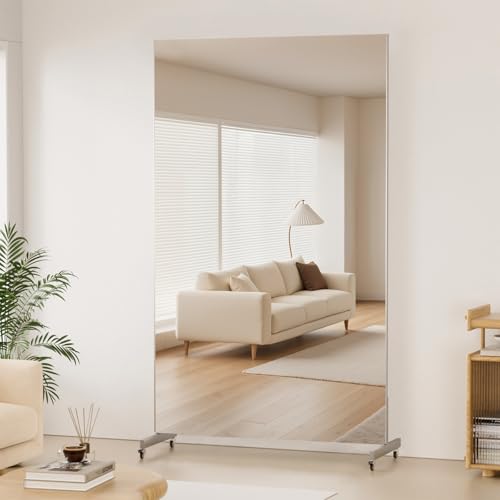 Standing Mirror 81x41 with Wheels Silver
