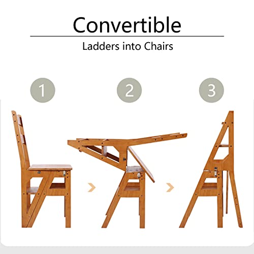 Silla de escalera plegable de madera con taburete móvil multiusos para el hogar 7