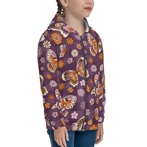 Buffalo Plaid and Butterflys Kid Hoodies Boys Zip Up Sweatshirts Girls Pullover with Pocket4