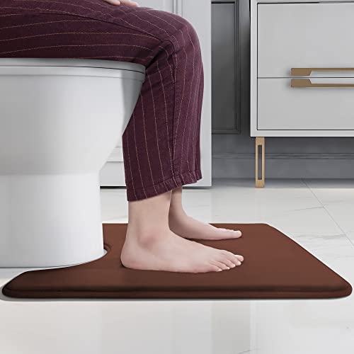 Image of YIHOUSE Memory Foam Bath U Shape Toilet Mat Non Slip Absorbent Soft Floor Rugs for Bathroom Machine Washable Carpet Bathroom mat U-Shape 20 inch X 24 inch Brown