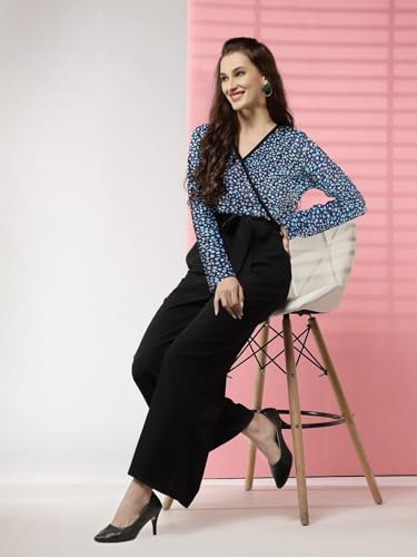 Image of LONDON BELLY Women's Polyester Semi-Formal Jumpsuit with Round Neck Half Sleeves Adjustable Waist Tie Abstract Pattern and Regular Fit | Women Stylish One Piece Outfit | Women Regular Fit Jumpsuit
