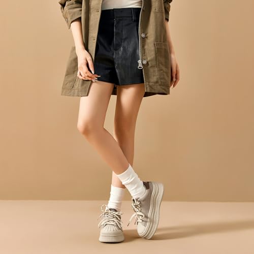 Image of BEAU TODAY Platform White Sneakers for Women,Leather Casual Tennis Shoes