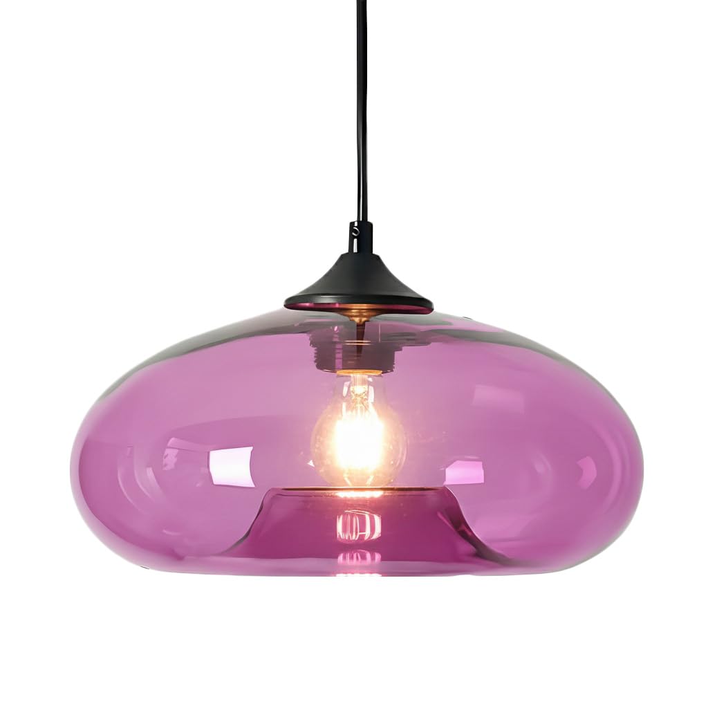 HJXDtech Pendant Light with 28cm Glass Lampshade, Industrial Vintage Loft Bar E27 Ceiling Hanging Lamp for Kitchen, Dining &Living Room(Purple)