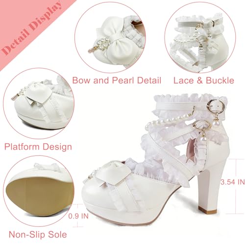 Image of MEOTINA Cute Bow Heels Mary Janes Shoes Women Dress Platform Strappy High Heels Kawaii Shoes