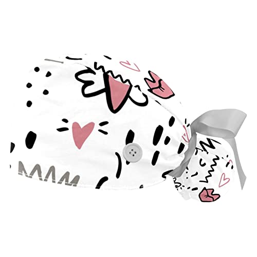 2 Chapeaux bouffants à motif coeur mignon et casquettes de travail ajustables JDEZ