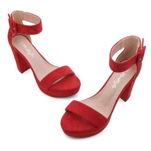 Image of Herstyle Women's Chunky Platform Heels - 4 Inch Block Heeled Sandals, Open Toe Dressy Strappy Heels with Ankle Strap for Wedding, Prom, Party & Graduation