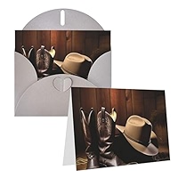 Boxed Cowboy Boots Western Thank You Card - Folded 4.25x5.5 Western Blank Note Cards - 14067
