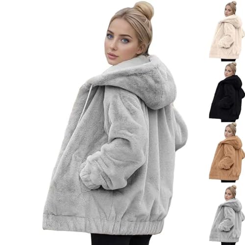Womens Fleece Jacket Full Zip Up Fuzzy Teddy Coat Winter Hooded Jackets Khaki Beige White Brown Lapel Cardigan Hoodies Casual Warm Outwear with Hidden Hood And Pockets Ladies Size 10 12 14 16 18 20 22