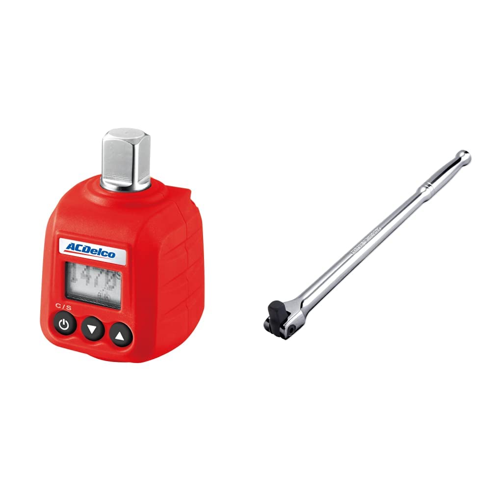 ACDelco ARM602-4 1/2” (14.8 to 147.6 ft-lbs.) Heavy Duty Digital Torque Adapter & Neiko 00200A 1/2" Drive Extension Breaker Bar | 15" Length | Rotating Flex Head | CR-V Steel