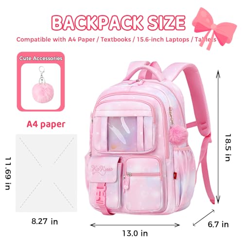 Cute School Backpack for Teen Girls Kawaii Waterproof Large Capacity Bookbag for Kids Elementary Middle School Preppy Aesthetic Book Bag with Cute Accessories for Ages 6-8 8-10 10-12 (Purple) - Image 2