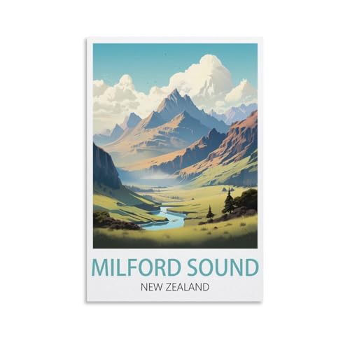 Nouvelle-Zélande affiches de voyage vintage Milford Sound décoration murale salon et chambre