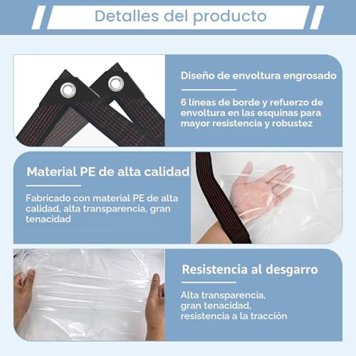 Lona impermeable transparente exterior resistente al polvo con cuerda 3x4m 4