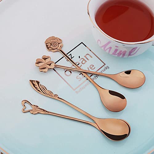 AZITICY Cuillère à Dessert Cuillère Mixte Cuillère à Sucre Cuillère à Glace - 4Pcs Cuillères à Café en Acier Inoxydable Longueur 12.5cm (Or Rose) Cover