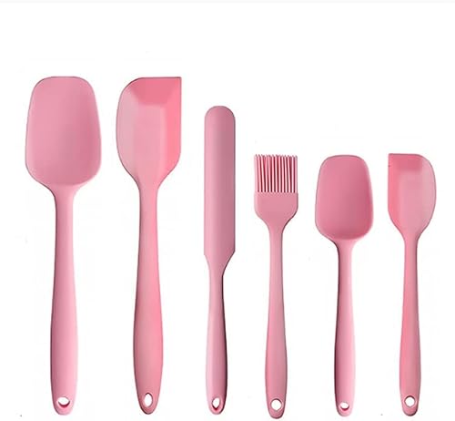 IUokLU Kitchen Cooking Utensil Set, Heat Resistant Non-Stick Silicone Cream Spatula Scraper Spoon Oil Brush Heat-Resistant Spatulas Flexible Kitchen Utensils For Baking Cooking (Pink)