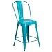 Flash Furniture 24'' High Crystal Teal-Blue Metal Indoor-Outdoor Counter Height Stool with Back