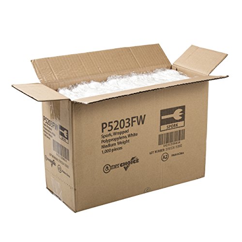 Amercare Medium Weight Polypropylene Sporks, White, Individually Wrapped, Case Of 1000 #TOP4
