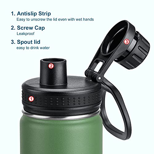 Koodee 16 Oz Water Bottle Stainless Steel Double Wall Vacuum Insulated Wide Mouth Water Bottle With Leakproof Spout Lid-Reusable Metal Waterflask Bpa Free (Grass Green) #TOP5