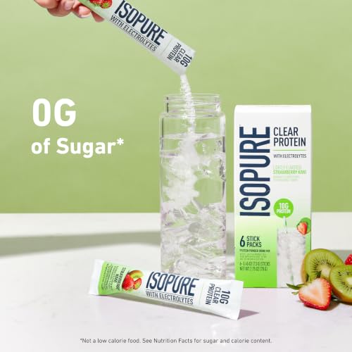 Image of Isopure Clear Protein Stick Pack, Strawberry Kiwi, 20 Count (Pack of 1)