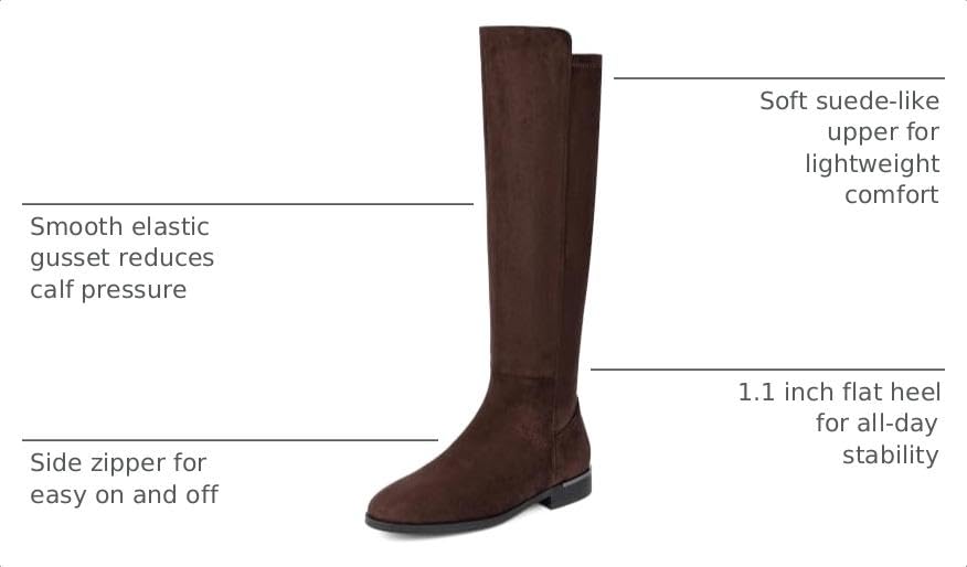Image of Modatope Rounded Toe Flat Stretchy Dress Knee High Boots Side Zipper