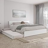 AFI, Wesley King Platform Bed with Panel Footboard & Twin XL Trundle, White