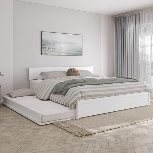 AFI, Wesley King Platform Bed with Panel Footboard & Twin XL Trundle, White