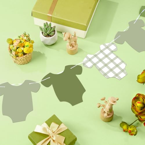 Image of Weysat 2 Pcs Baby Clothes Banner Baby Boys Girls Shower Decorations Green Bodysuit Clothesline Banner Gender Reveal Birthday Neutral Party Outfit Paper Decor Supplies