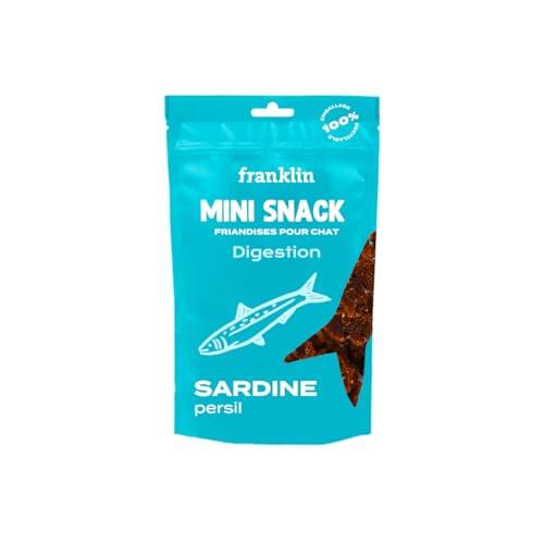 FRANKLIN – Friandises pour Chats – Snack Sardine & Persil – sans céréales – Facilite la Digestion – Soutient Le système immunitaire – pour Chaton, Adultes & Senior – Sachet Recyclable – 50 g