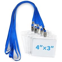 50 Pack 4x3 Name Tags Badge Holder with Lanyard Waterproof Horizontal ID Badge Holder and Blue Lanyards for Office, School, Conference