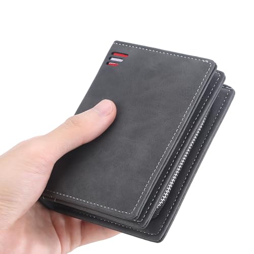 Premium Bifold Wallet for Men with Buckle, Multi Card Holder, Zipper Coin Compartment, Large Capacity (Black)3