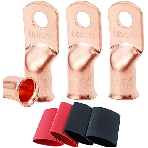 TKDMR 4 PCS 1/0 AWG - 5/16 Battery Cable Lugs Copper Wire Ring Terminals