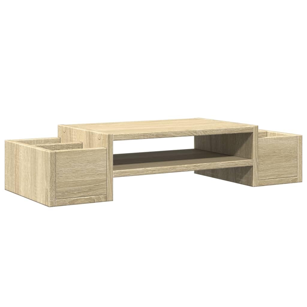 Leasha Rehausseur Écran PC Bureau, Réhausseur d'Écran Support de Moniteur avec rangement chêne sonoma 70x27x15 cm bois d'ingénierie