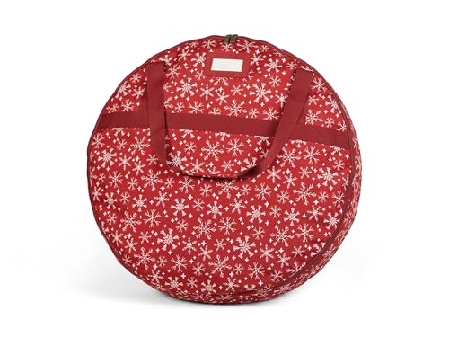 Covermates Wreath Storage Bag, 30" Diameter x 7" H, Red Snowflake