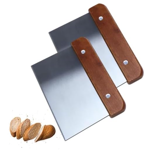 Cortador de Masa de Acero Inoxidable de 2 Piezas, Raspador de Masa de Acero Inoxidable con Mango de Madera y Cuchilla de Acero Inoxidable para Cortar Pasteles, Pizza, Utensilios de Cocina, 15 x 11 cm