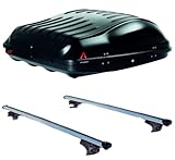 Set Baule + Barre Auto realizzato per SSANGYONG REXTON 2002-2006 capiente 335 Litri Colore Nero con 2 Serrature Set Barre da 110 CM c/Serratura